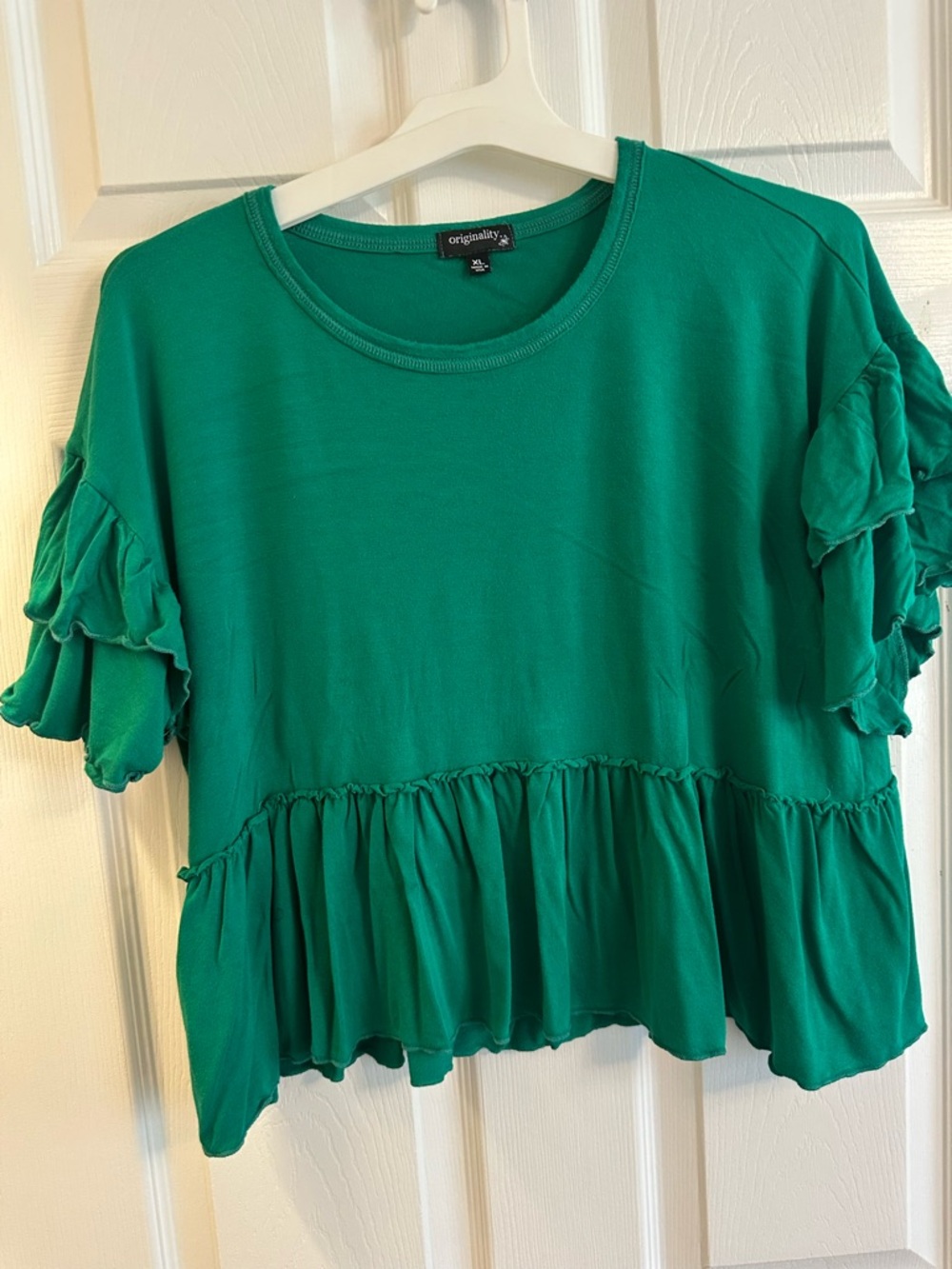 Originality Green Ruffle Short-Sleeve Peplum Top